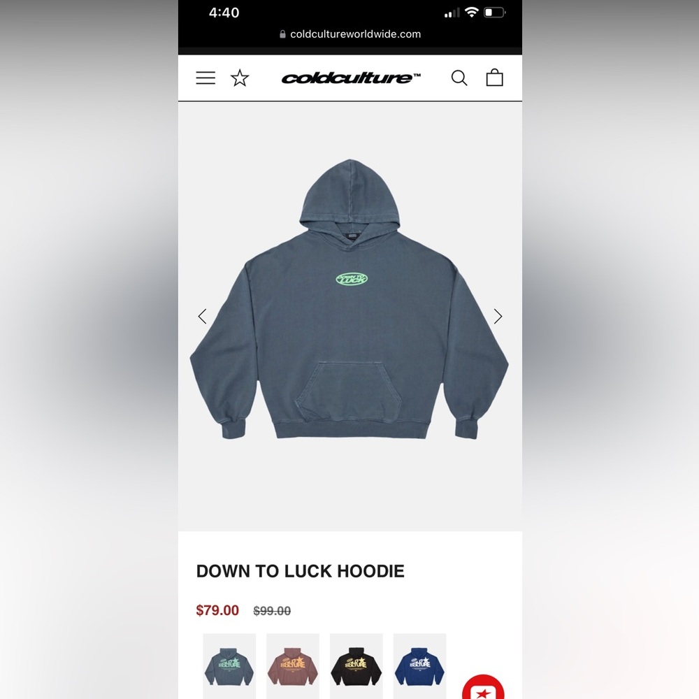 NWT Cold Culture Down to Luck Hoodie Dark Blue Small